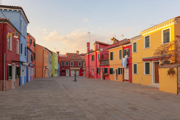 The typical colored houses of Burano Island, Venice, Veneto, Italy.