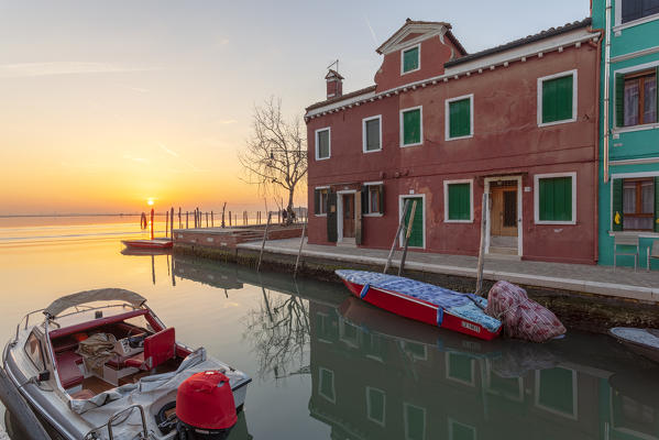 Sunset on Venice Lagoon from Burano Island, Burano, Venice, Veneto, Italy.