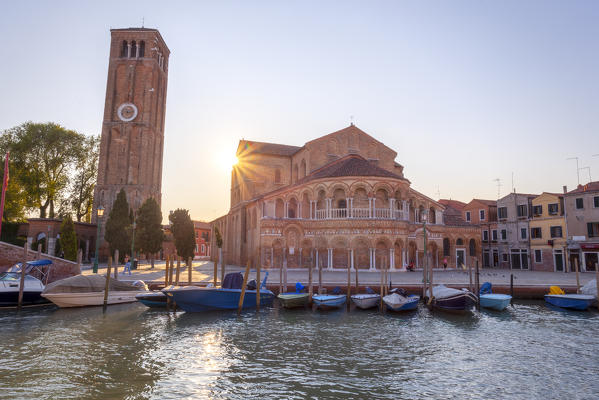 The Church of Santa Maria e San Donato (Murano Cathedral) at sunset, Murano Island, Venice, Veneto, Italy.