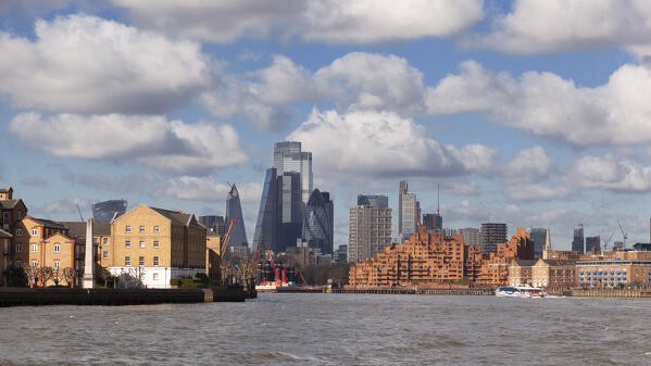 The skyscrapers of City of London from River Thames, London, Great Britain, UK