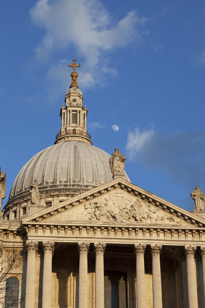 The facade and the dome of St. Paul’s Cathedral from Ludgate Hill, London, Great Britain, UK