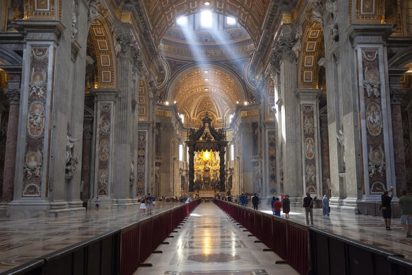 Inner view of Saint Peter's Basilica, Vatican City (papal enclave in the city of Rome, Lazio, Italy).