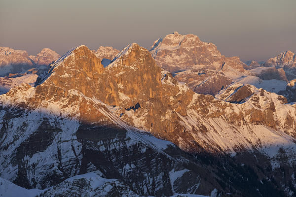 Auta Peaks and Sorapis, Dolomites, Veneto, Belluno, Italy.