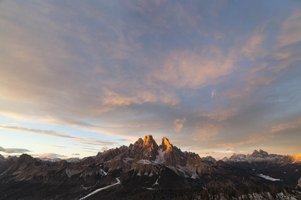 Cristallo Group at sunset, Dolomtes, Cortina d'Ampezzo, Belluno Province, Veneto, Italy