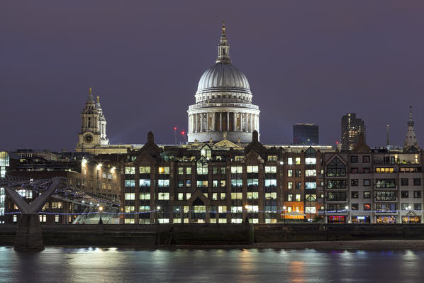 Evening lights on St. Paul’s Cathedral, London, Great Britain, UK