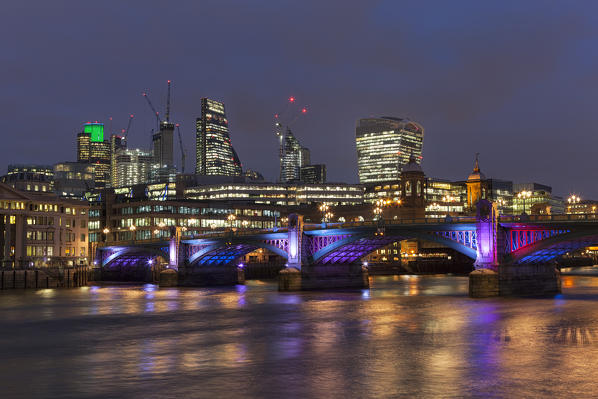 City of London with Southwark Bridge in the evening, London, Great Britain, UK