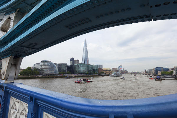 The Shard area and the river Thames from Tower Bridge, London, Great Britain, UK