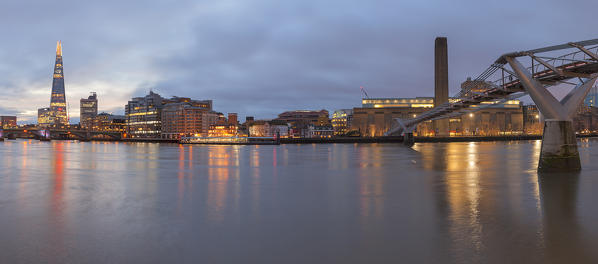 Panoramic view on Southwark area from Shard to Tate Modern during a cloudy dawn, London, Great Britain, UK