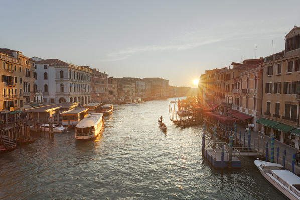 Sunset on Canal Grande from Rialto Bridge, Venice, Veneto, Italy
