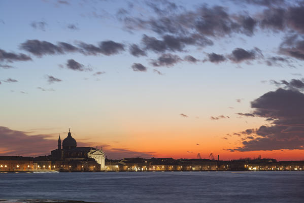 Redentore Church at dusk, Giudecca Island, Venice, Veneto, Italy