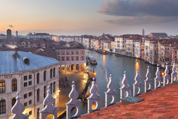 The view on Canal Grande from panoramic terrace of Fondaco dei Tedeschi, Venice, Veneto, Italy