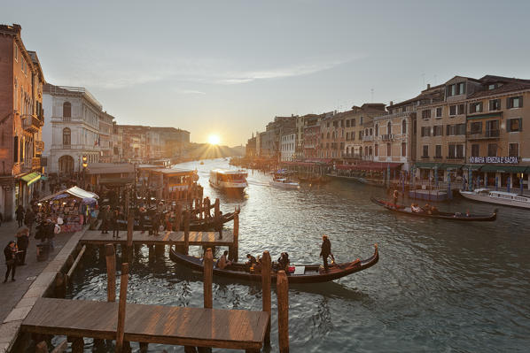 Sunset on Canal Grande from Rialto Bridge, Venice, Veneto, Italy