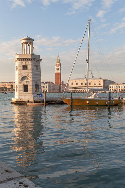 San Marco bell tower from the lighthjose at pier of San Giorgio island, Venice, Veneto, Italy