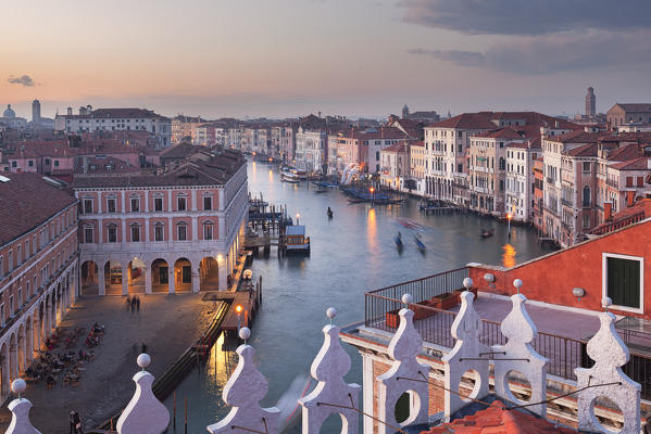 The view on Canal Grande from panoramic terrace of Fondaco dei Tedeschi, Venice, Veneto, Italy