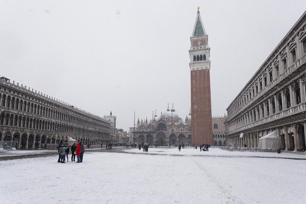 St. Mark Square during a snowfall, Venice, Veneto, Italy