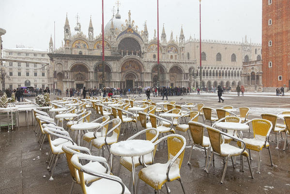 St. Mark Square during a snowfall, Venice, Veneto, Italy