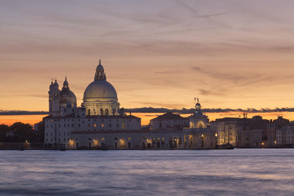Santa Maria della Salute Basilica from San Giorgio Maggiore Island at dusk, Venice, Veneto, Italy
