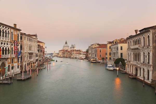 Santa Maria della Salute Basilica from Ponte dell’Accademia (Accademia Bridge) at sunset, Venice, Veneto, Italy