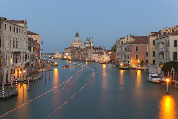 Santa Maria della Salute Basilica from Ponte dell’Accademia (Accademia Bridge) at sunset, Venice, Veneto, Italy