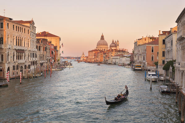 Santa Maria della Salute Basilica from Ponte dell’Accademia (Accademia Bridge) at sunset, Venice, Veneto, Italy
