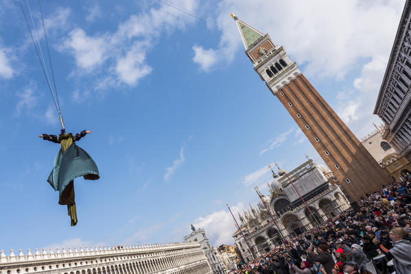 Flight of the eagle with Giusy Versace, Carnival of Venice in St. Mark's Square, Venice, Veneto, Italy