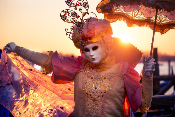 Typical mask of Carnival of Venice in Riva degli Schiavoni, Venice, Veneto, Italy