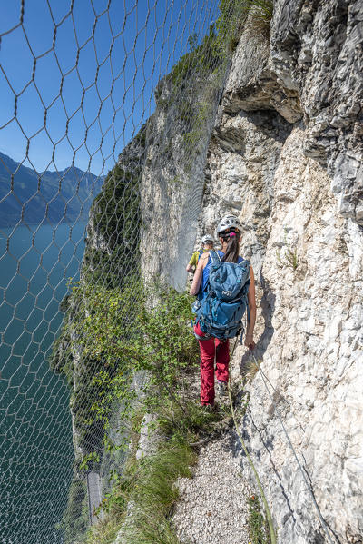 Pregasina, Riva del Garda, Lake Garda, Trento province, Trentino Alto Adige, Italy, Europe. Climbers on the 