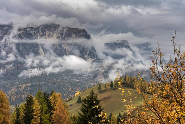 ALta Badia, Bolzano district, South Tyrol, Italy, Europe. Rainy weather on the hike to the Armenatara meadows