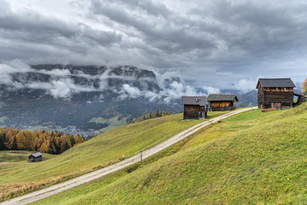 ALta Badia, Bolzano district, South Tyrol, Italy, Europe. Rainy weather on the hike to the Armenatara meadows