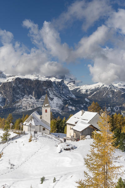 Alta Badia, Bolzano province, South Tyrol, Italy, Europe. 
The pilgrimage church La Crusc