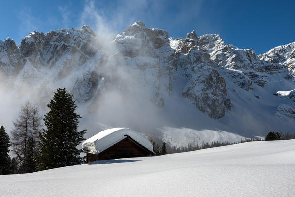 Medalges, Dolomites, South Tyrol, Italy. Winter Wonderland in the mountains of Medalges