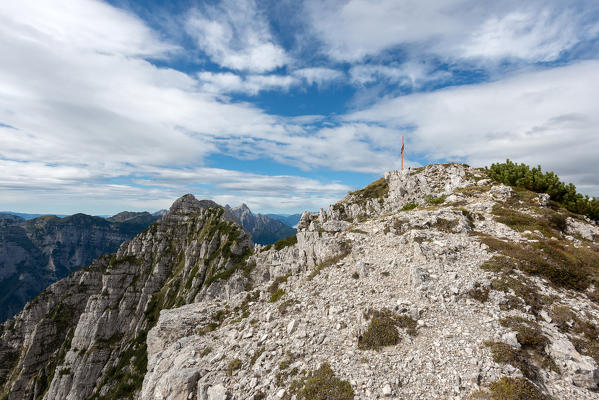 Pizzon, Monti del Sole, Dolomites, Veneto, Italy. At the summit of the Pizzon in the Monti del Sole