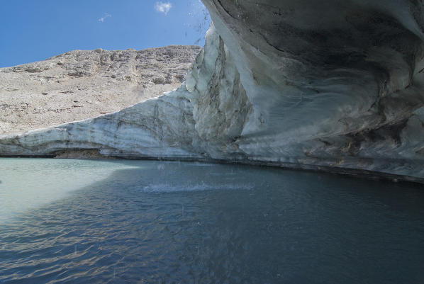 Pala, Dolomites, Trentino, Italy. The glacier and the lake of Fradusta