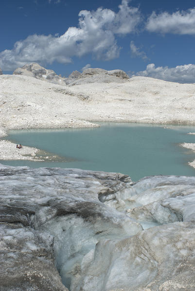 Pala, Dolomites, Trentino Alto Adige, Italy. The glacier and the lake of Fradusta