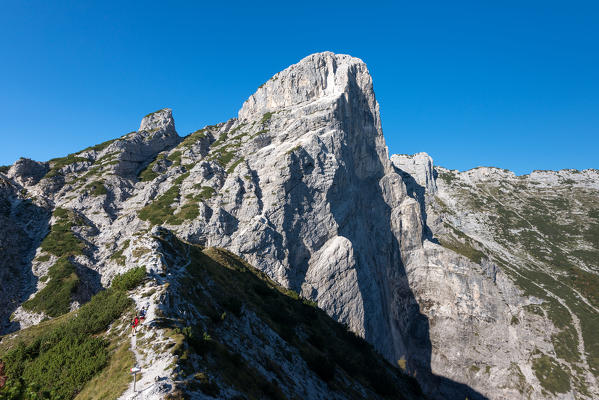Mount Pizzocco, Dolomites, Veneto, Italy. View from the Forcella Intrigos in the north-east wall of the Pizzocco