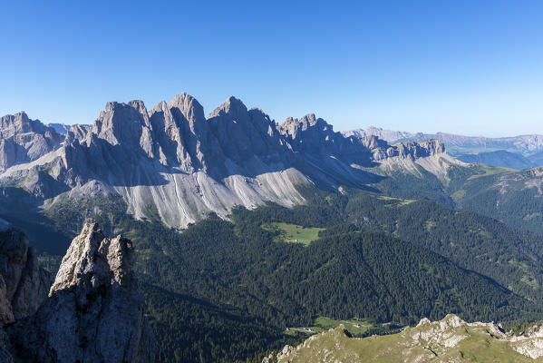 Monte Tulla, Dolomites, South Tyrol, Italy. The Odle views from Monte Tulla