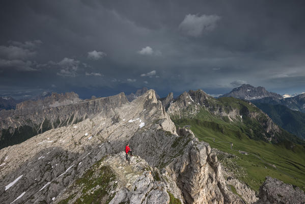 Nuvolau, Dolomites, Veneto, Italy. The Dolomites after the storm. From left Antelao, Croda da Lago, Monte Pelmo, Ra Gusela, Monte Cernera and the Civetta