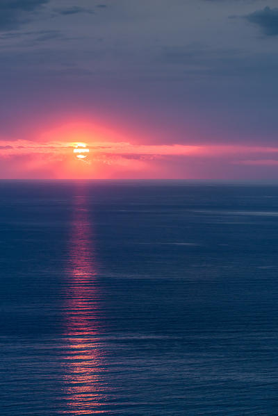 Zambrone, Vibo Valentia, Calabria, Italy. Glowing sunset over the Tyrrhenian sea