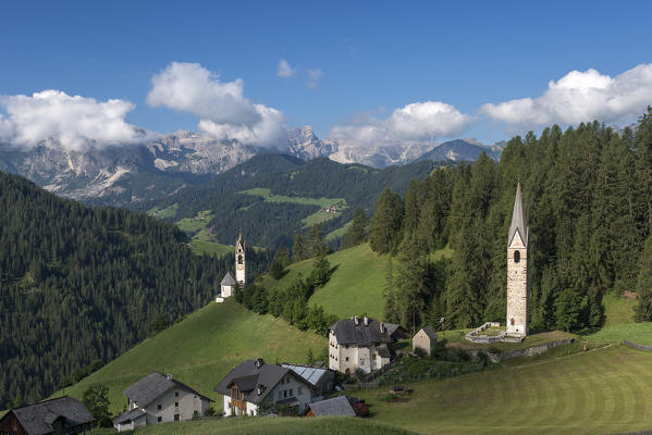 La Val/Wengen, Dolomites, South Tyrol, Italy. The Church of Santa Barbara in La Val