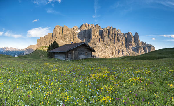Passo Gardena, Dolomites South Tyrol, Italy. The last light in the walls of the Sella