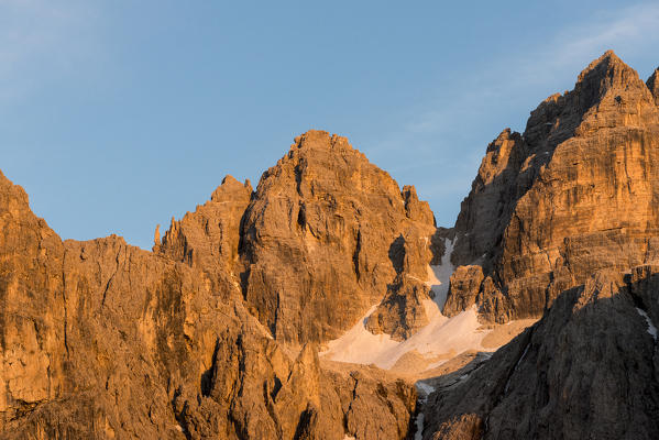 Sella, Dolomites, South Tyrol, Italy. Alpenglow in the Sella with the Sas da Lech