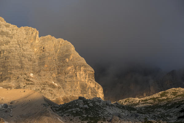 Sorapiss, Dolomites, Veneto Italy. Fog in the valley Tonde de Sorapiss.