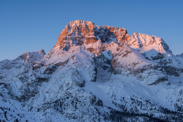 Prato Piazza/Plaetzwiese, Dolomites, South Tyrol, Italy. Sunrise on the Croda Rossa/Hohe Gaisl