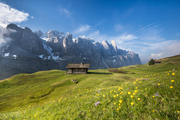 Passo Gardena, Dolomites, South Tyrol, Italy. The wall of the Sella 