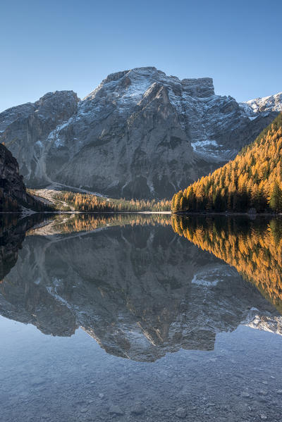 Braies / Prags, Dolomites, South Tyrol, Italy. The Lake Braies / Pragser Wildsee