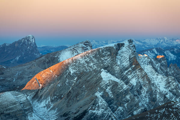 Picco di Vallandro, Prato Piazza, Dolomites, South Tyrol, Italy. Sunrise at the Croda del Becco / Seekofel