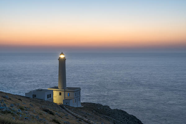 Otranto, province of Lecce, Salento, Apulia, Italy. Dawn at the lighthouse Faro della Palascìa. This lighthouse marks the most easterly point of the Italian mainland.