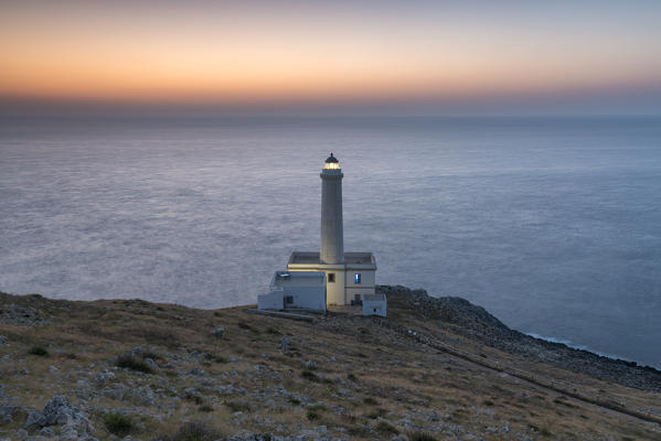 Otranto, province of Lecce, Salento, Apulia, Italy. Dawn at the lighthouse Faro della Palascìa. This lighthouse marks the most easterly point of the Italian mainland.