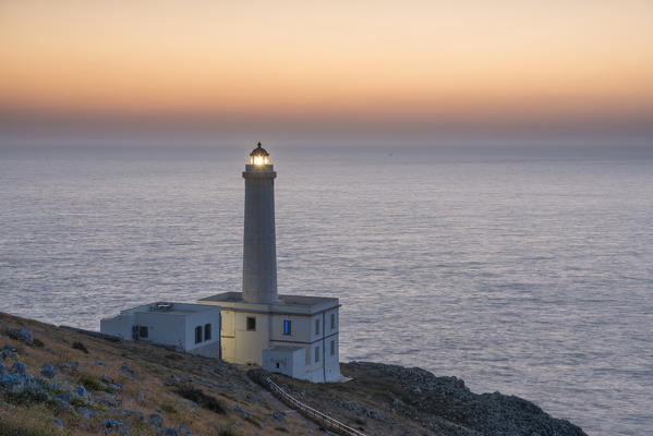 Otranto, province of Lecce, Salento, Apulia, Italy. Dawn at the lighthouse Faro della Palascìa. This lighthouse marks the most easterly point of the Italian mainland.