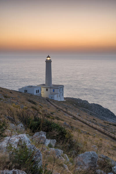 Otranto, province of Lecce, Salento, Apulia, Italy. Dawn at the lighthouse Faro della Palascìa. This lighthouse marks the most easterly point of the Italian mainland.